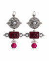Antique Silver-Plated Tribal Geometric Drop Earrings